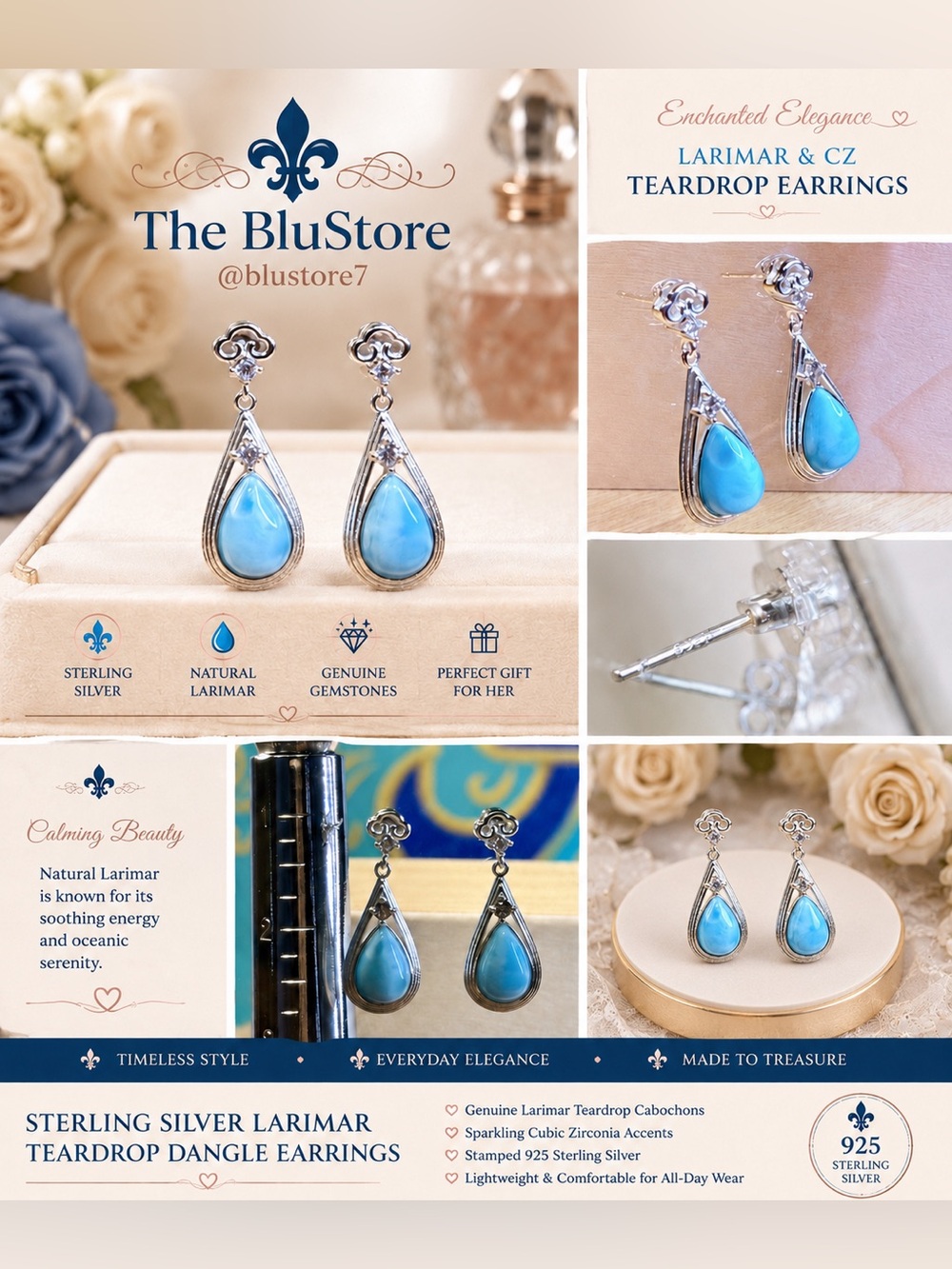 Larimar S925 Teardrop Earrings NEW